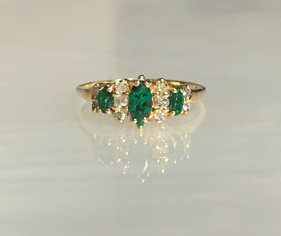 Marquise Emerald Ring, Emerald Diamond Ring, Dain… - image 3