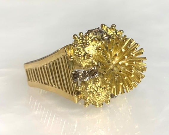 Vintage 18k Yellow Gold Diamond Ring: OOAK Statem… - image 2