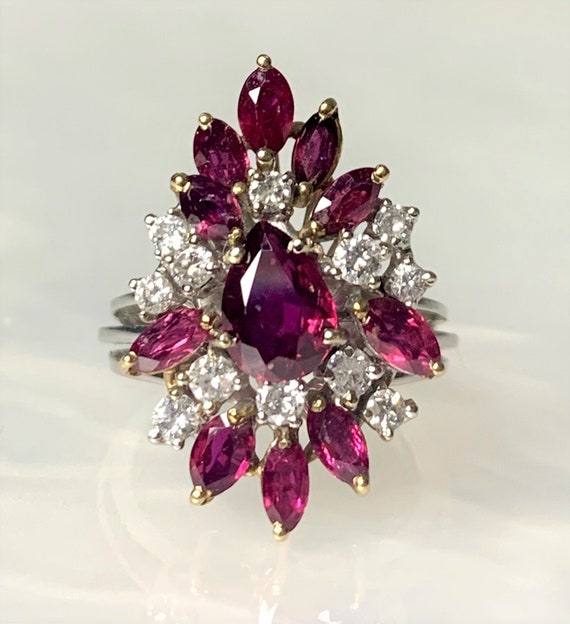 Ruby Ring, Ruby Cluster Ring, Ruby Ring Vintage, R