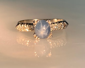 Vintage Blue Star Sapphire Ring | 1.12ct Natural Six Rayed Star Diamond | Solid Platinum 1990s Ring