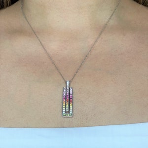 Rainbow Sapphire Necklace, Multi Colored Gemstone Necklace, Multi Colored Sapphire Pendant, Rainbow Pendant, Geometric Sapphire Pendant,