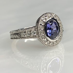 Tanzanite Ring, Tanzanite Engagement Ring, Tanzanite Diamond Ring, Tanzanite Jewelry, White Gold Ring, Vintage Gemstone Ring, Bezel Set Ring image 3