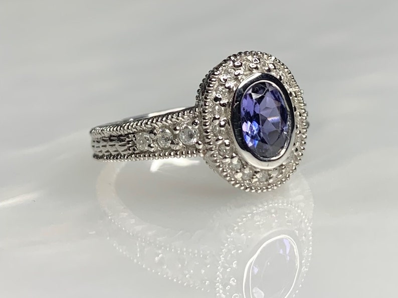 Tanzanite Ring, Tanzanite Engagement Ring, Tanzanite Diamond Ring, Tanzanite Jewelry, White Gold Ring, Vintage Gemstone Ring, Bezel Set Ring image 3