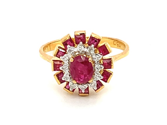 Vintage 18k Gold Ruby Diamond Ring: Art Deco Enga… - image 5