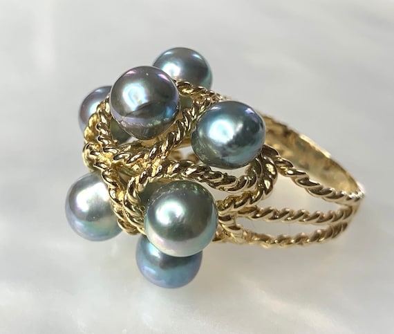 Vintage Pearl Ring, Gray Pearl Ring, Pearl Cluste… - image 1