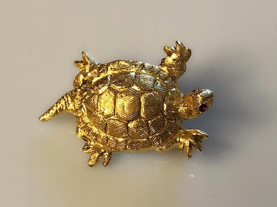 Turtle Brooch Pin, Vintage Turtle Pin, 14k Solid … - image 5