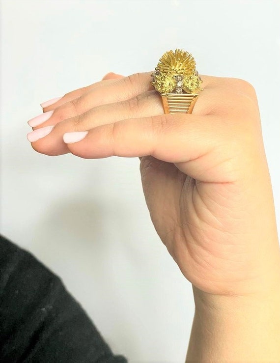 Vintage 18k Yellow Gold Diamond Ring: OOAK Statem… - image 10