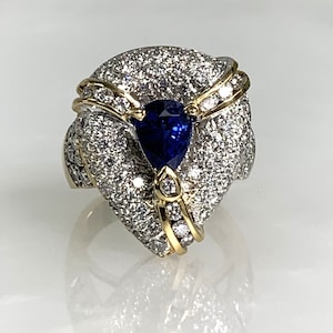 pear shape engagement ring, Sapphire Engagement Ring, Sapphire Ring Vintage, Vintage sapphire diamond ring, Sapphire Diamond Ring, sapphire