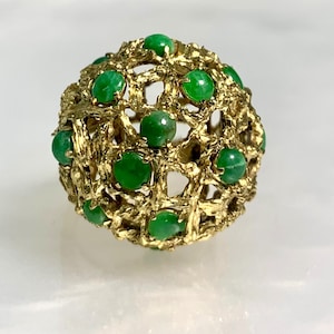 Vintage 14k geelgouden groene jadeietring - Amerikaanse maat 8