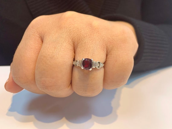 Vintage Art Deco Ruby Engagement Ring: 14k White … - image 7