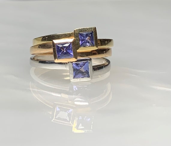 Tanzanite Trinity Ring: 14k Gold Stackable Ring S… - image 3