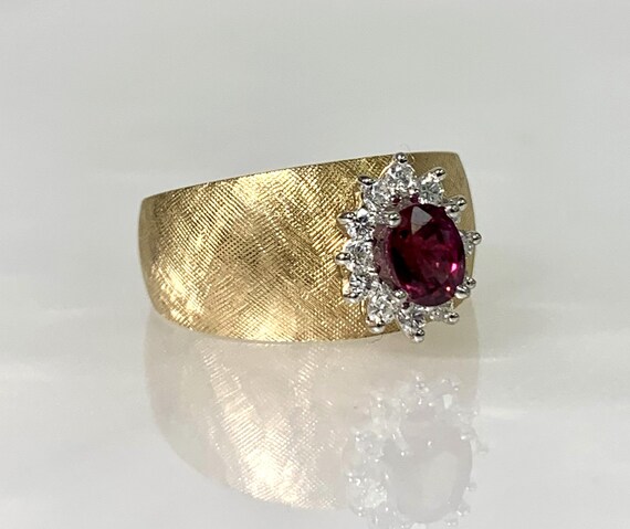 Vintage Oval Ruby Diamond Ring: 14k Yellow Gold, … - image 3