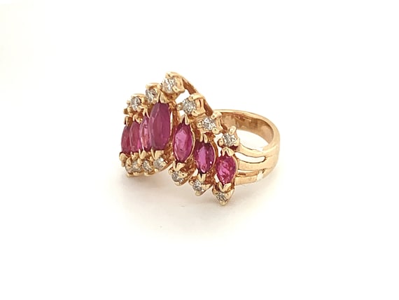 Vintage Marquise Ruby Diamond Ring: 14k Yellow Go… - image 6