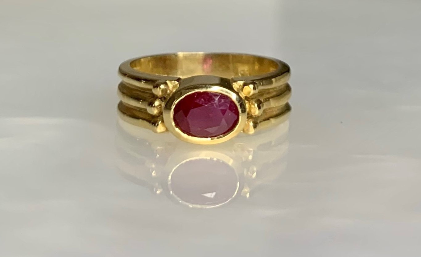 Vintage Oval Ruby Ring: 14k Yellow Gold East West Setting - Etsy