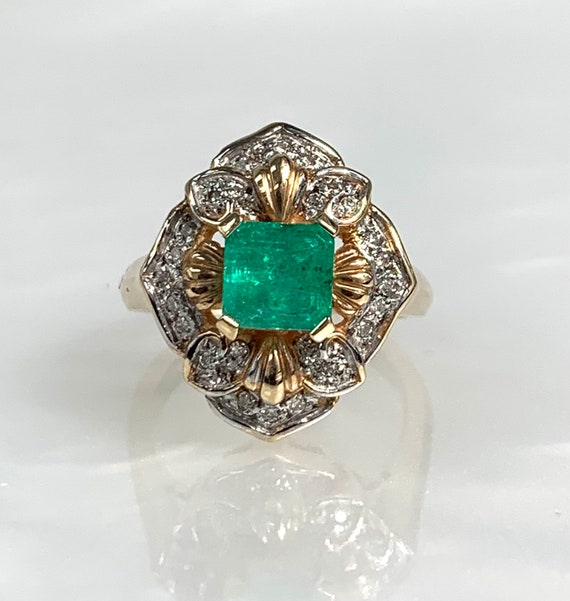 Colombian Emerald Ring, Vintage Emerald Engagement