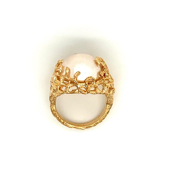 Mabe Pearl Ring, Pearl Gold Ring, Vintage Mabe Pe… - image 6