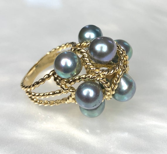 Vintage Pearl Ring, Gray Pearl Ring, Pearl Cluste… - image 2