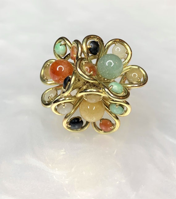 Multi Color Jade Ring, Jade Flower Ring, Natural J