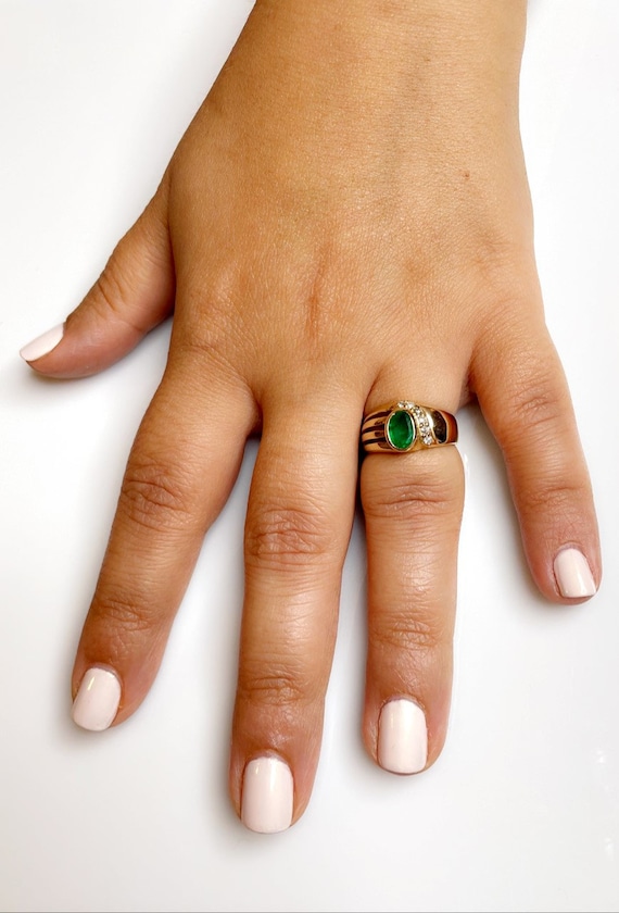 Vintage Colombian Emerald Ring: 14k Gold Oval Dia… - image 5