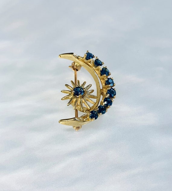 Crescent Moon Pin, Celestial Sapphire Brooch, Blu… - image 2