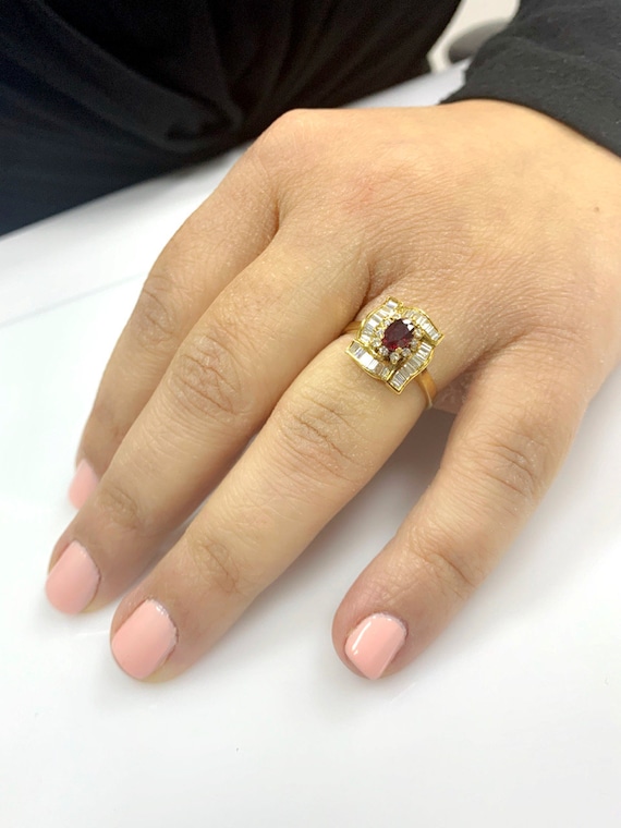 Vintage Oval Ruby Diamond Ring: 18k Yellow Gold, … - image 8