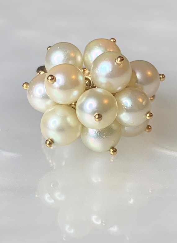 Pearl Gold Ring, Pearl Cocktail Ring, Pearl Clust… - image 3