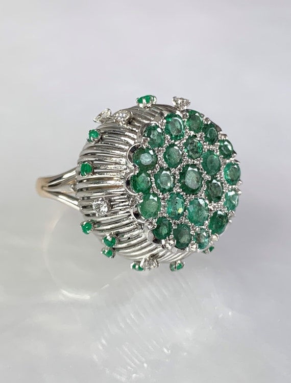 Vintage Emerald Diamond Ring: 14k Two Tone Gold, … - image 2