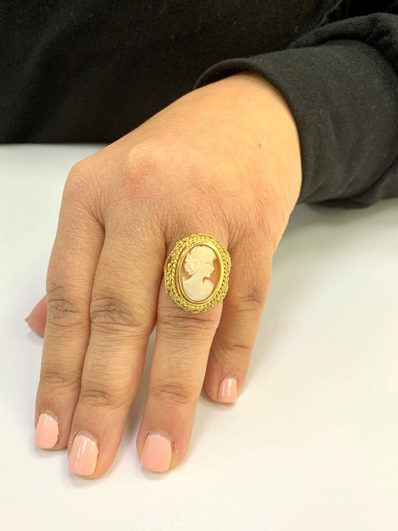 Cameo Ring, Vintage Gold Ring, Vintage Gold Jewel… - image 6