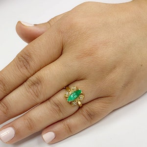 Emerald Butterfly Ring, Marquise Emerald Ring, Marquise Engagement Ring, Vintage Emerald Ring, Emerald Diamond Ring, Emerald Rings for Women image 5