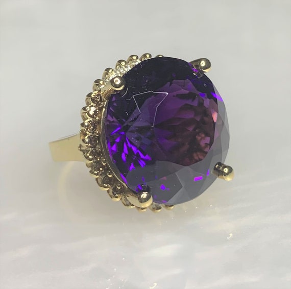 Amethyst Cocktail Ring, Round Amethyst Ring, Amet… - image 2