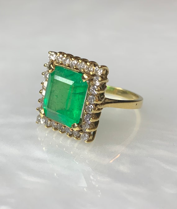 Vintage Emerald Ring, Emerald Cut Emerald Ring, V… - image 1