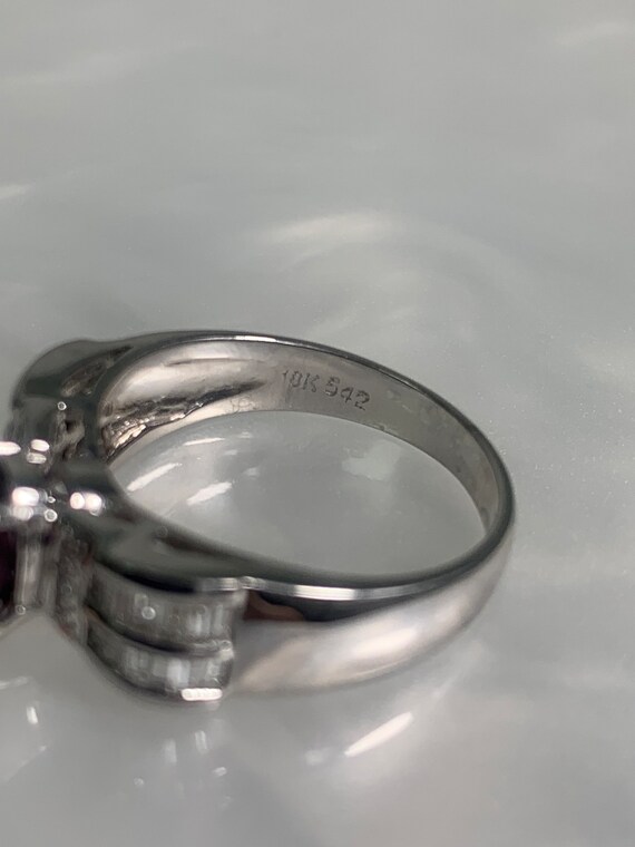 18k White Gold Ruby Ring: Oval Cut Diamond Accent… - image 6