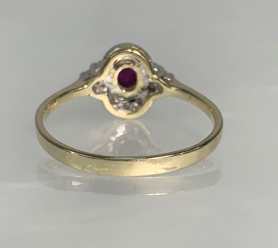 Vintage Oval Ruby Engagement Ring: Diamond Halo, … - image 4