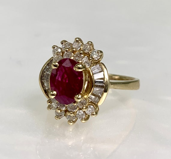 Vintage 14k Gold Ruby Diamond Ring: US 5 1/4 - image 2