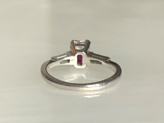 Emerald Cut Ruby & Diamond Ring: 14k White Gold T… - image 4