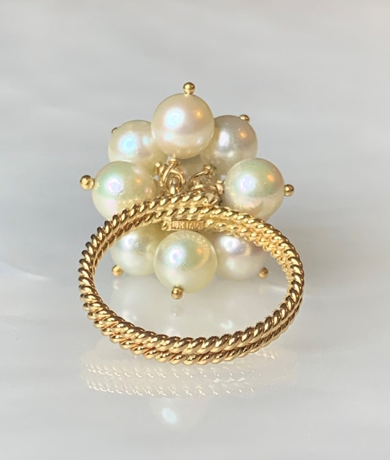 Pearl Gold Ring, Pearl Cocktail Ring, Pearl Clust… - image 4