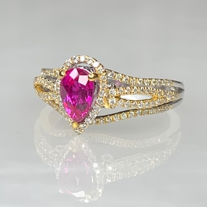 Ruby Ring, Ruby Diamond Ring For Women, Pear Shaped Ruby Engagement Ring, Pear Shaped Ruby Ring, Gemstone Engagement Ring, OOAK Ruby Ring