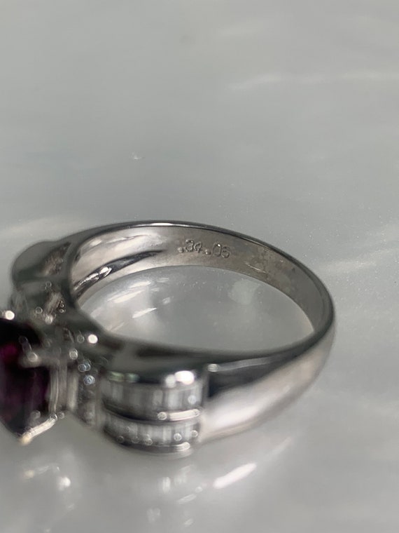 18k White Gold Ruby Ring: Oval Cut Diamond Accent… - image 5