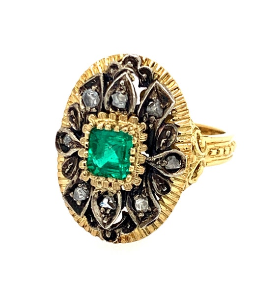 Emerald gold silver ring| Rose cut diamond ring| A