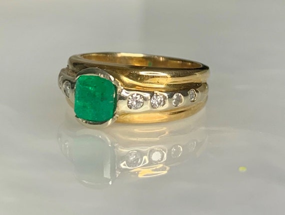 Colombian Emerald Ring, Vintage Emerald Engagemen… - image 1