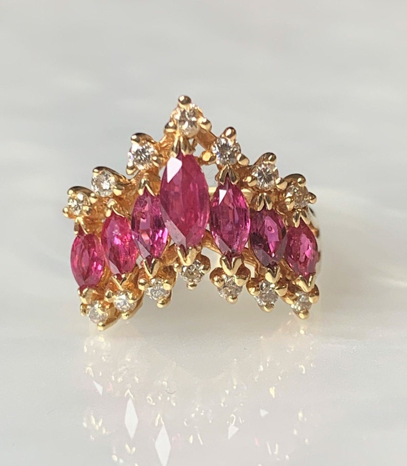 Vintage Ruby Ring, Ruby Ring, Half Eternity Ring ,Vintage Jewelry, Antique Ruby Ring, Ruby Diamond Ring, Marquise Ruby Ring, July Birthstone image 1