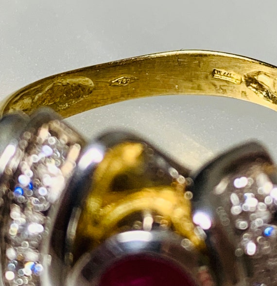 Vintage Oval Ruby Diamond Ring: 18k Gold Bezel Se… - image 5