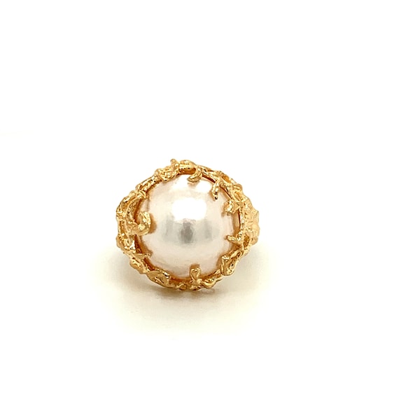 Mabe Pearl Ring, Pearl Gold Ring, Vintage Mabe Pe… - image 5