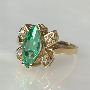 Emerald Butterfly Ring, Marquise Emerald Ring, Marquise Engagement Ring, Vintage Emerald Ring, Emerald Diamond Ring, Emerald Rings for Women image 1