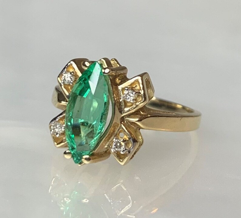 Emerald Butterfly Ring, Marquise Emerald Ring, Marquise Engagement Ring, Vintage Emerald Ring, Emerald Diamond Ring, Emerald Rings for Women image 1