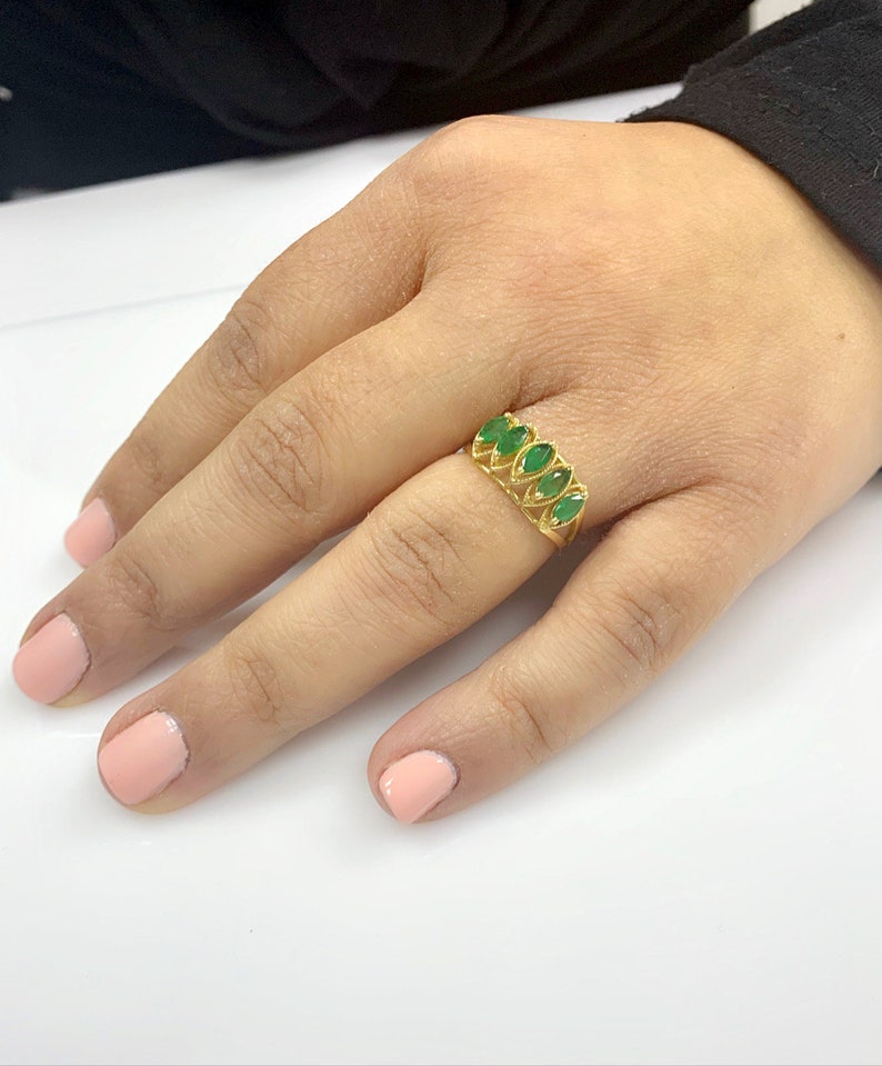 Emerald Ring, Emerald Eternity Band, Marquise Emerald Ring, Emerald Ring For Women, Emerald Eternity Band, Half Eternity Band, Gift for Wife image 5