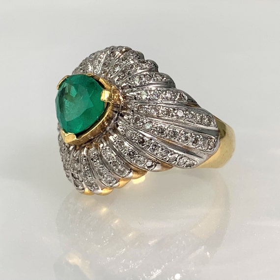 Vintage Pear Emerald Diamond Ring: 18k Gold Starb… - image 2