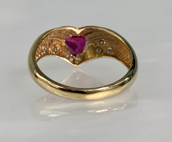 Vintage 14k Yellow Gold Ruby Ring with Diamond Ac… - image 3