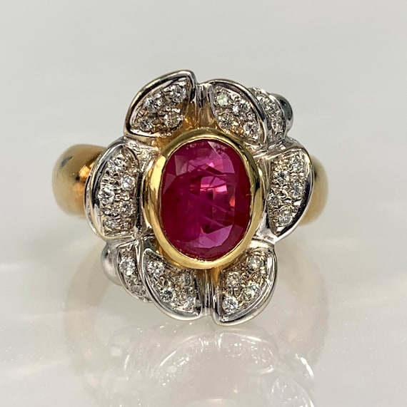 Ruby Flower Ring, Ruby Engagement Ring, Ruby Ring 