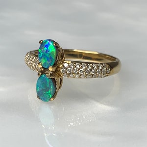 Australian Opal Moi Et Toi Ring: 14k Gold Diamond Band